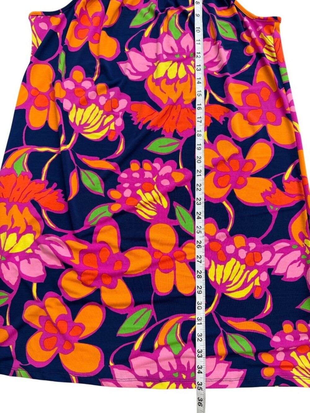 Trina Turk Women Size L Floral Halter Juju Dress Tropical Navy Pink Orange Shift - Picture 5 of 7
